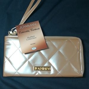 NWT Joy and In an Gold Quilted Wristlet